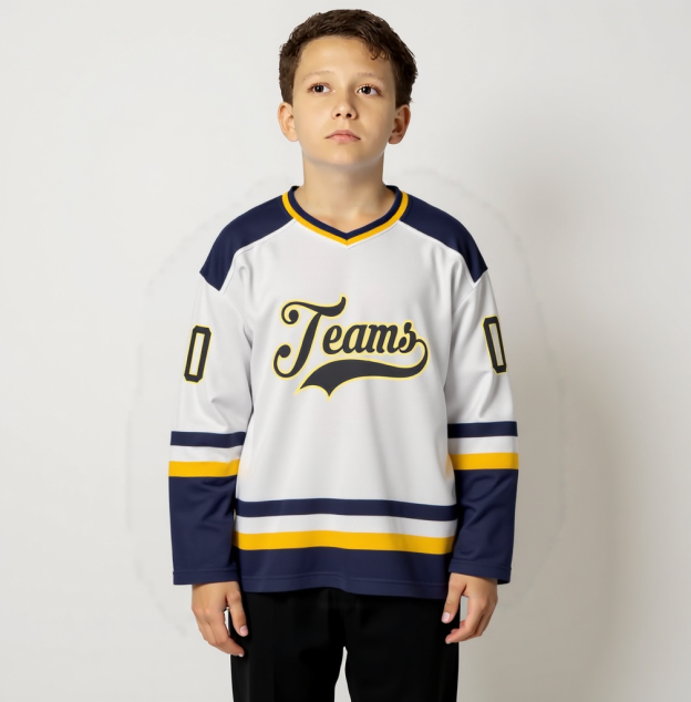 Custom White & Orange/Navy Hockey Jersey
