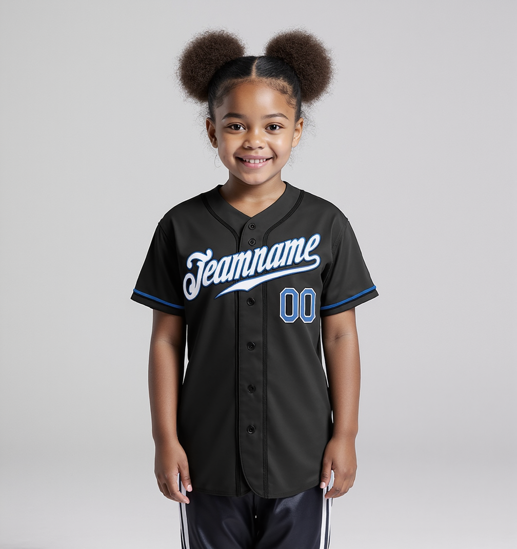 Custom Black & White/Blue Baseball Jersey