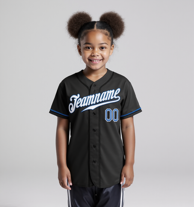 Custom Black & White/Blue Baseball Jersey
