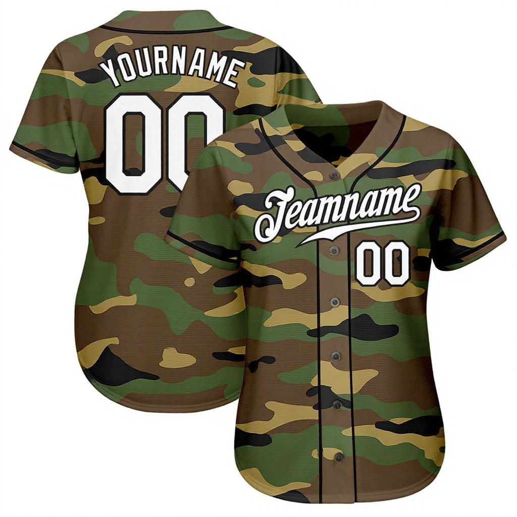 Custom Camo White & Black Salute To Service Baseball Jersey