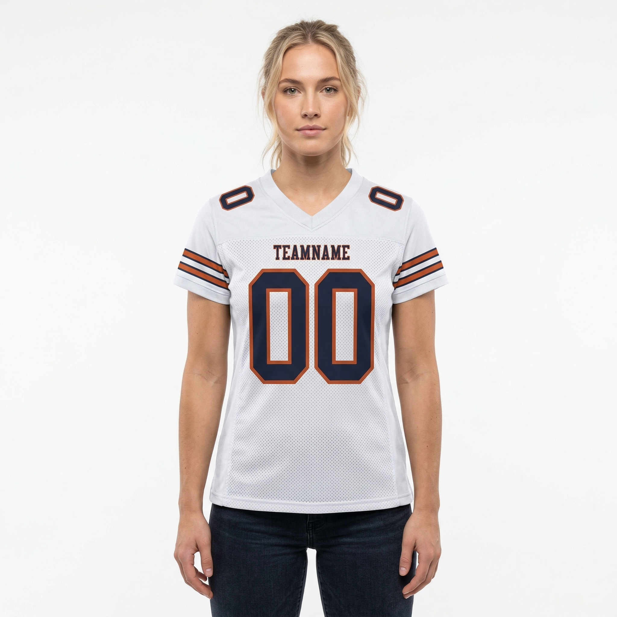 Custom White & Navy/Orange Football Jersey