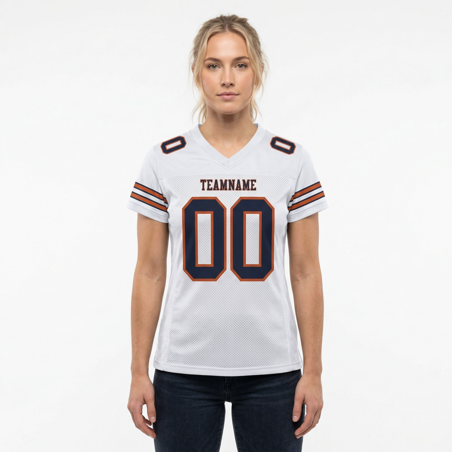 Custom White & Navy/Orange Football Jersey