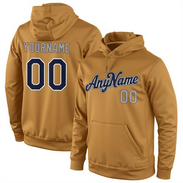 Custom Beige & Navy/Grey Pullover Sports Sweatshirt Hoodie