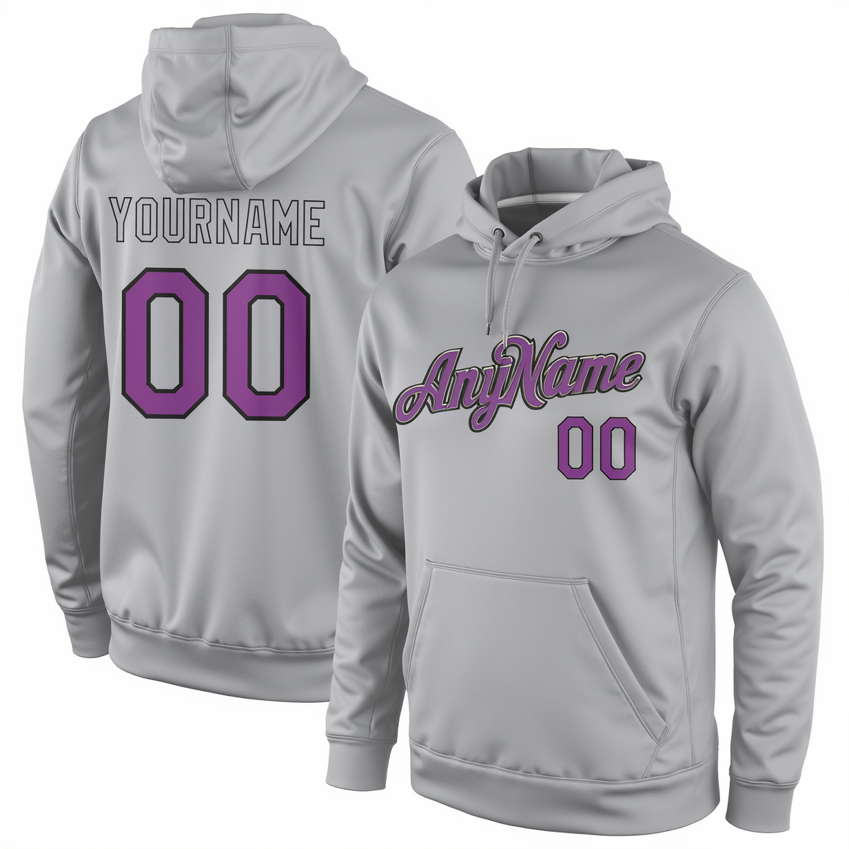 Custom Grey & Purple/Black Pullover Sports Sweatshirt Hoodie
