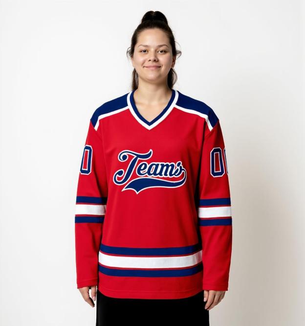 Custom Red & Navy/White Hockey Jersey