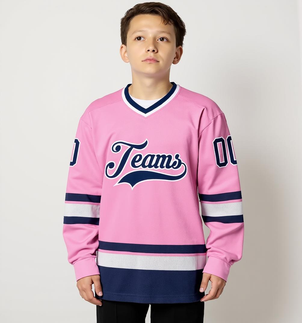 Custom Pink & Navy/White Hockey Jersey