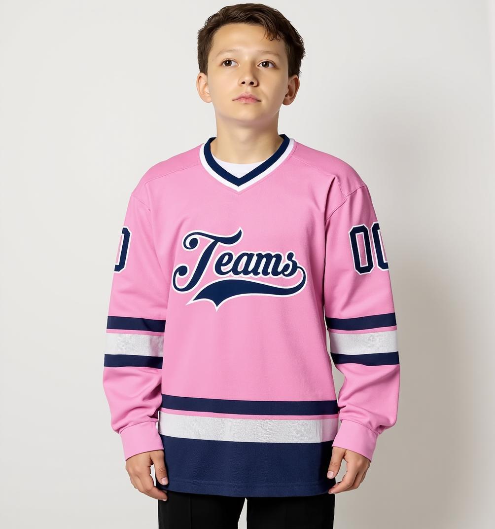 Custom Pink & Navy/White Hockey Jersey