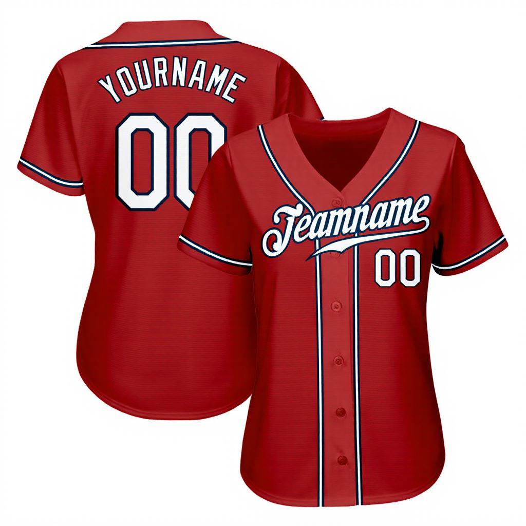 Custom Red & White/Navy Baseball Jersey