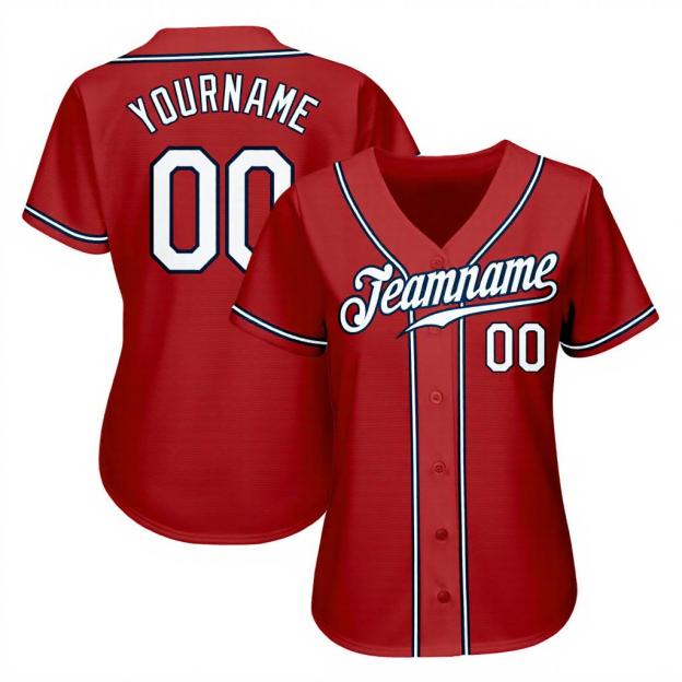 Custom Red & White/Navy Baseball Jersey