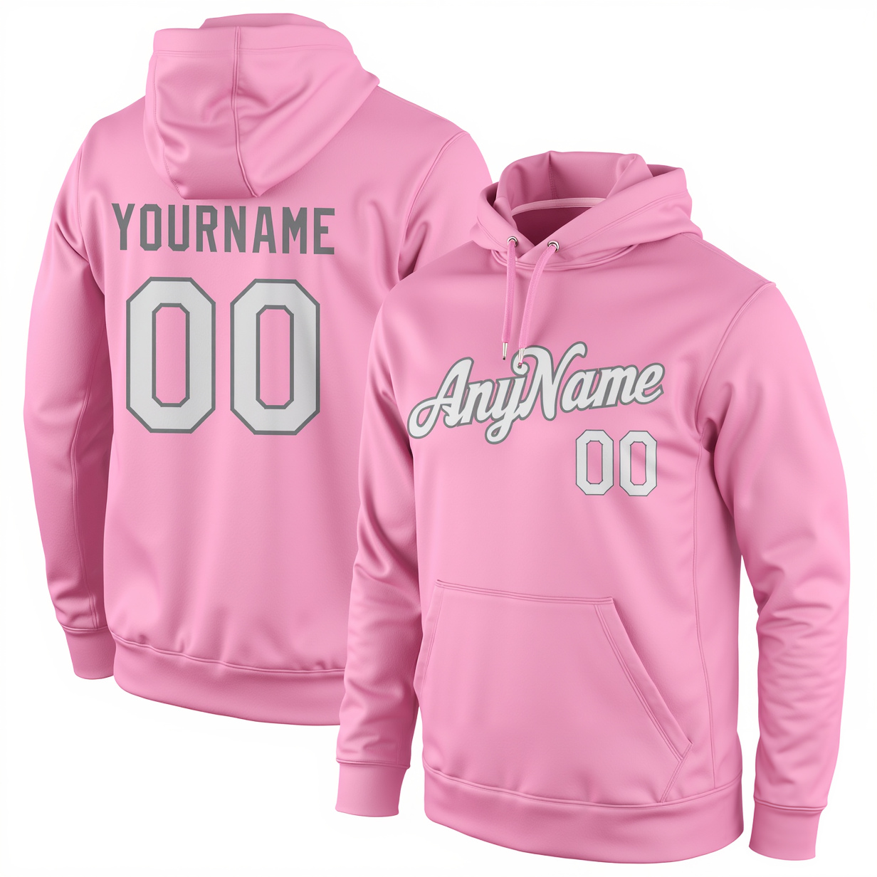 Custom Pink & White/Grey Pullover Sports Sweatshirt Hoodie