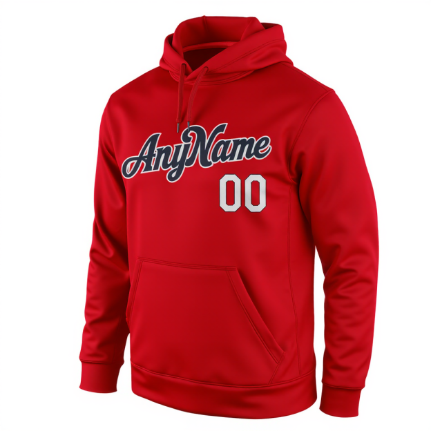 Custom Red & Navy/White Pullover Sports Sweatshirt Hoodie