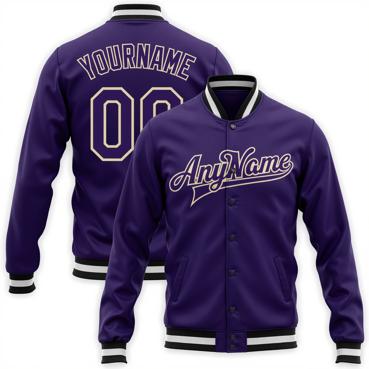 Custom Purple & White/Black Full-Snap Fleece Jacket