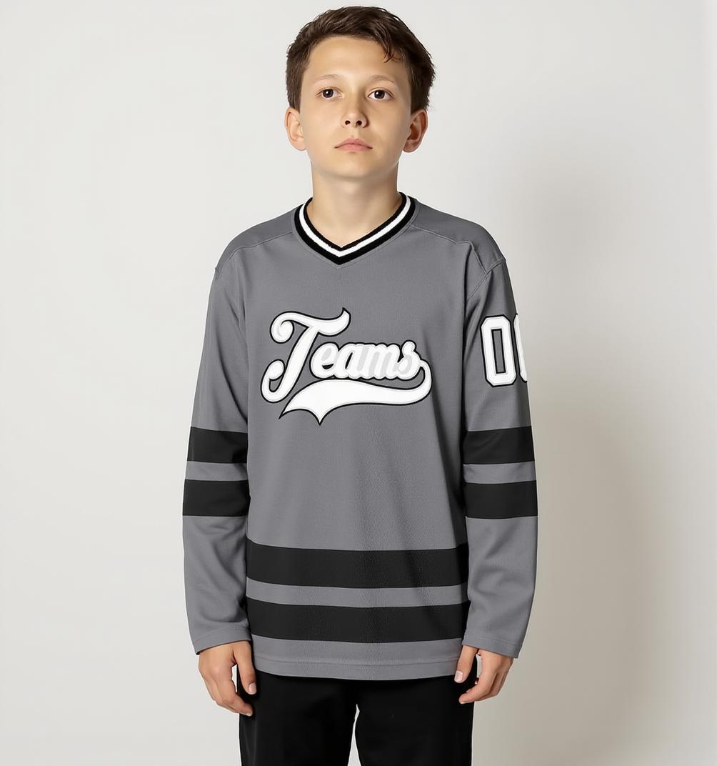 Custom Grey & White/Black Hockey Jersey