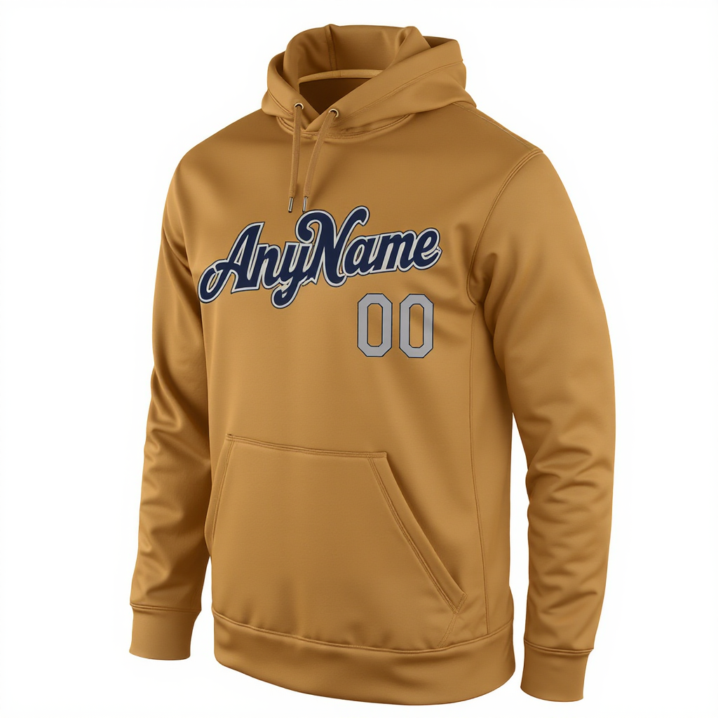 Custom Beige & Navy/Grey Pullover Sports Sweatshirt Hoodie