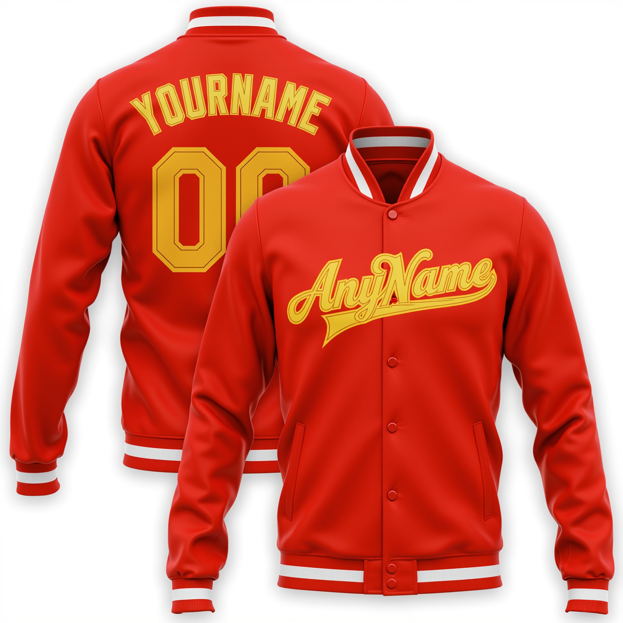 Custom Red & Yellow/White Full-Snap Fleece Jacket