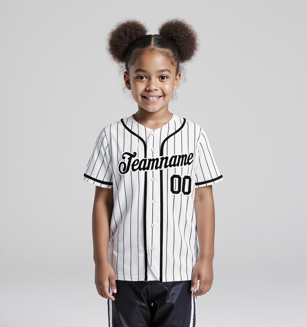 Custom White-Black Pinstripes Baseball Jersey