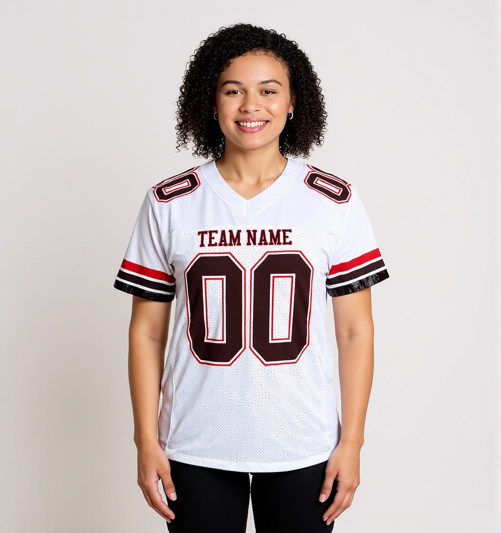 Custom White & Black/Red Throwback Football Jersey