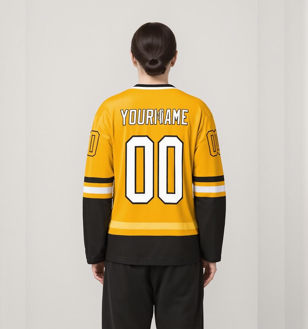 Custom Yellow & White/Black Hockey Jersey
