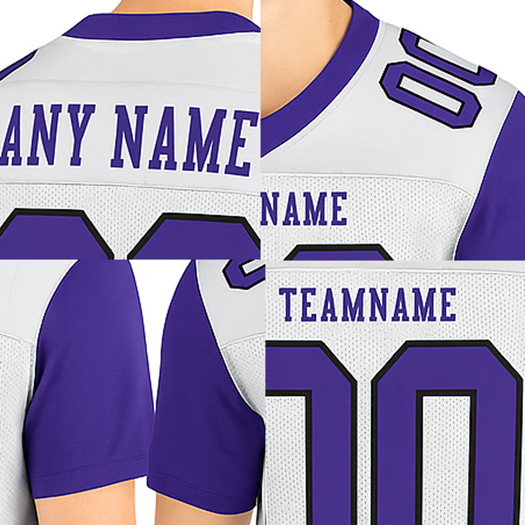 Custom White & Purple/Black Raglan Sleeves Football Jersey