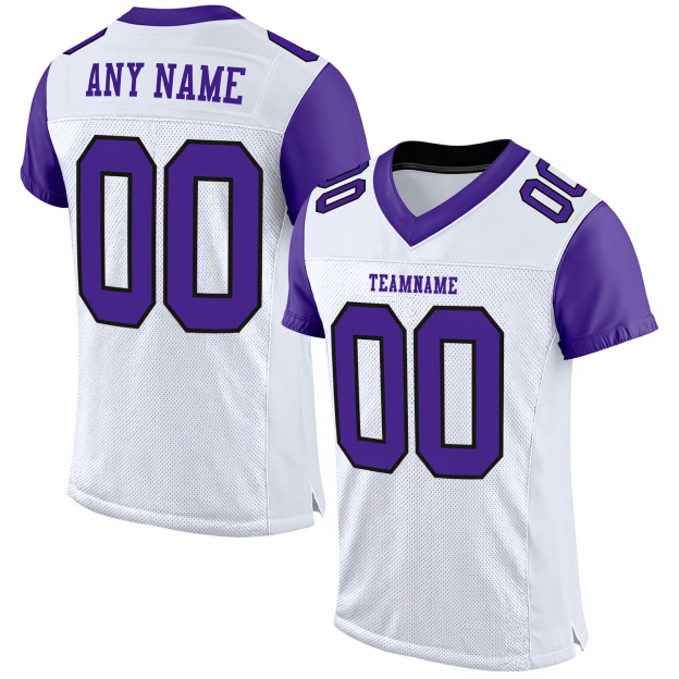 Custom White & Purple/Black Raglan Sleeves Football Jersey