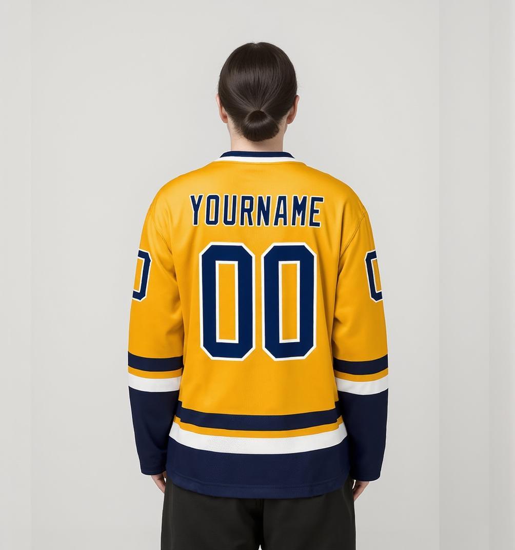 Custom Yellow & Royal/White Hockey Jersey