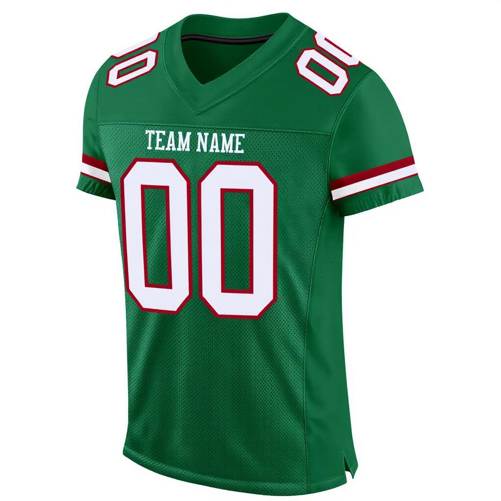 Custom Kelly Green & White/Burgundy Football Jersey