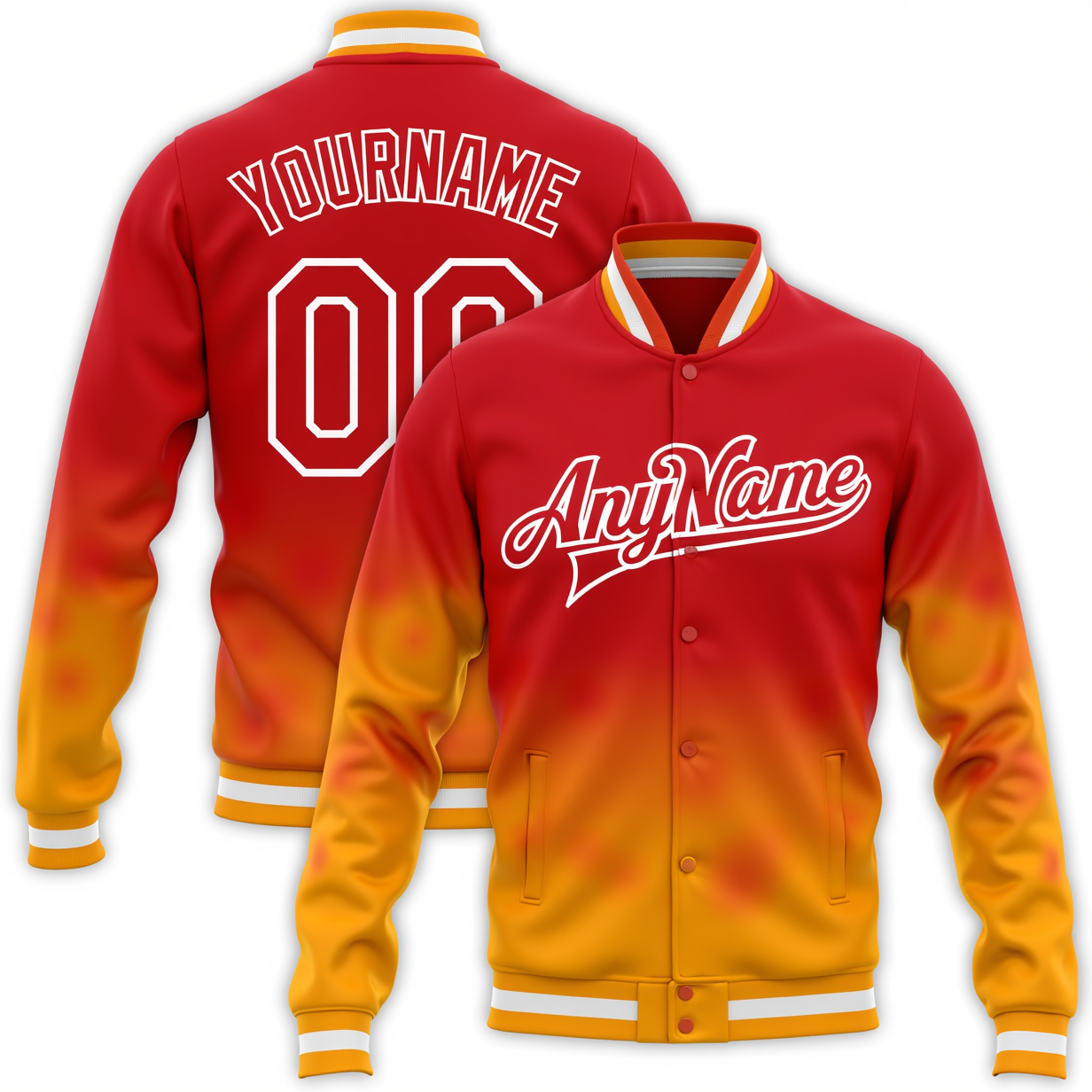 Custom Red & Yellow/White Full-Snap Gradient Fleece Jacket