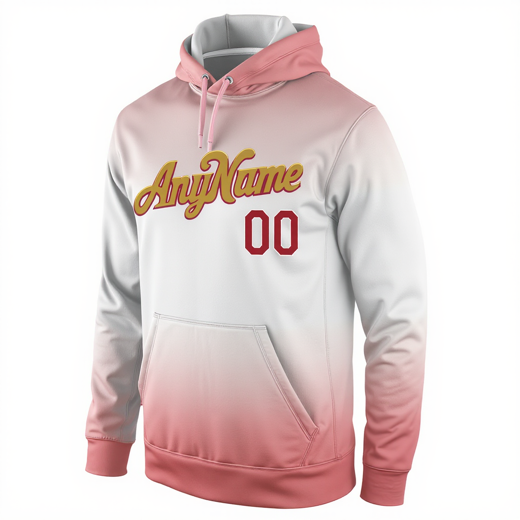 Custom Pink & Gold/Red Pullover Sports Sweatshirt Hoodie