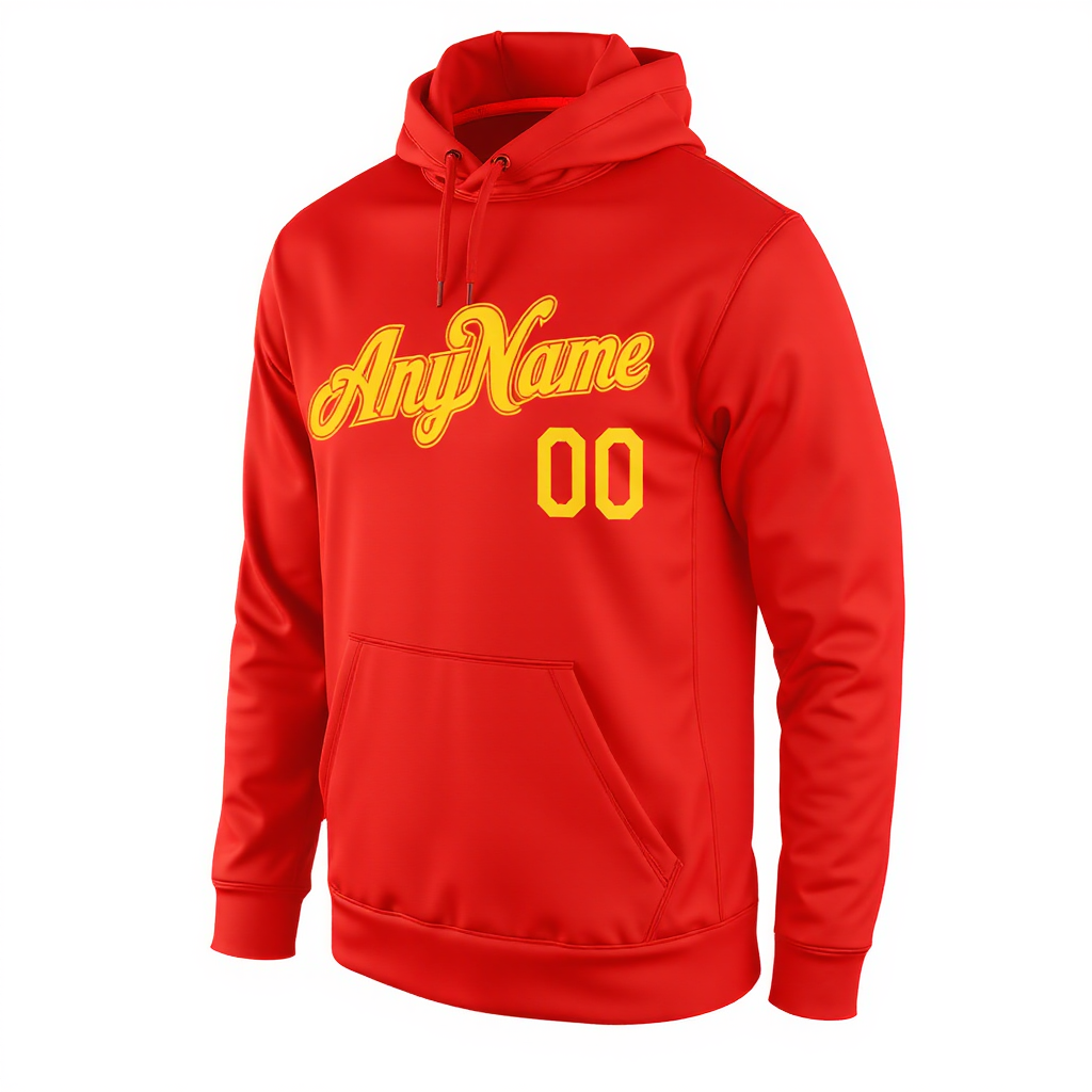 Custom Red & Yellow Pullover Sports Sweatshirt Hoodie