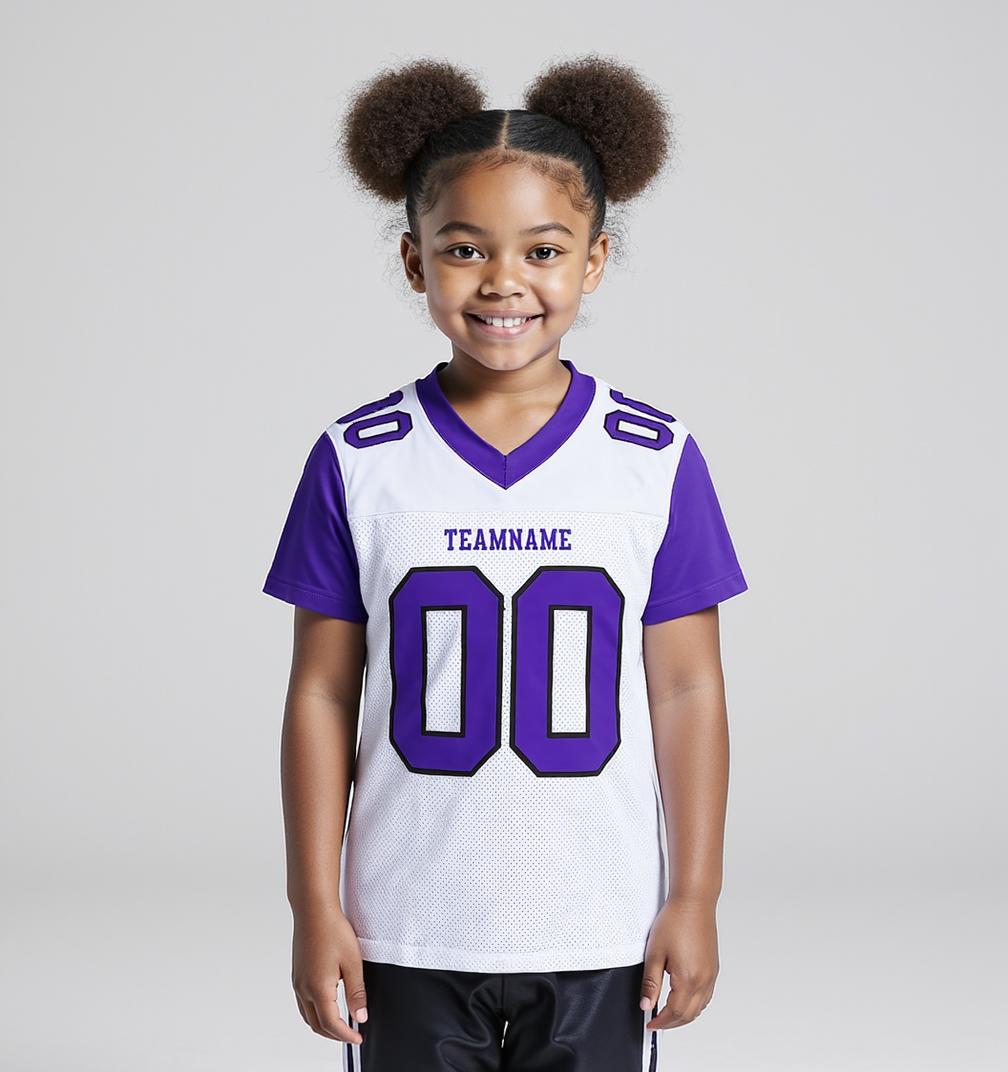 Custom White & Purple/Black Raglan Sleeves Football Jersey