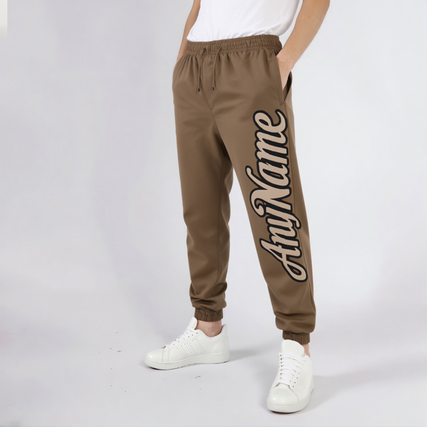 Custom Brown & Beige/Black Fleece Jogger Sweatpants