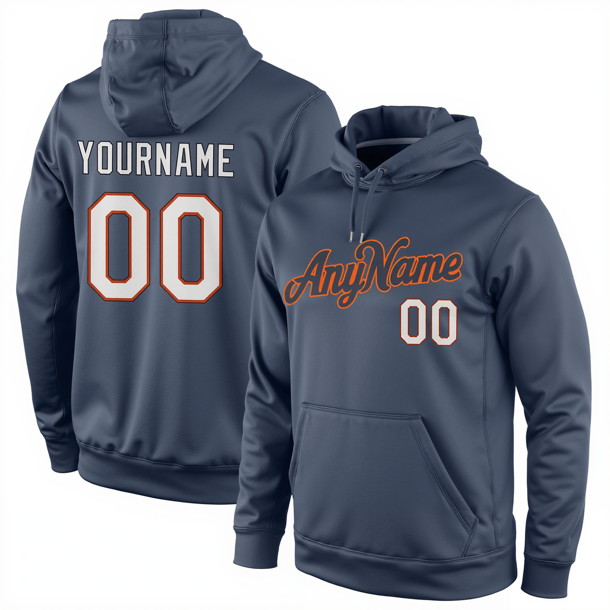 Custom Navy Blue & Orange/White Pullover Sports Sweatshirt Hoodie