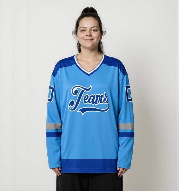 Custom Sky Blue & Royal/White Hockey Jersey