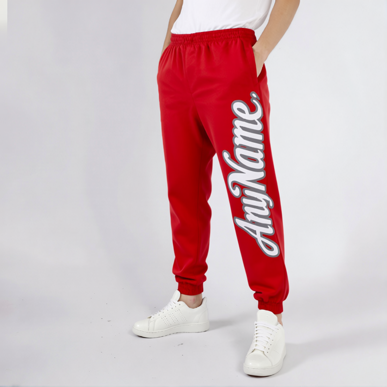 Custom Red & White/Grey Fleece Jogger Sweatpants
