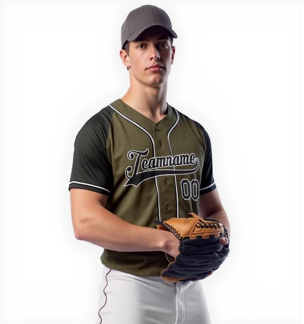 Custom Olive & Black-White Baseball Jersey