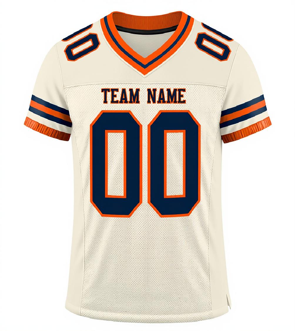 Custom Cream & Navy/Orange Football Jersey