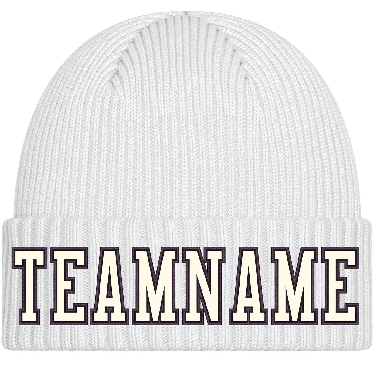 Custom White & Cream/Black Stitched Cuffed Knit Hat