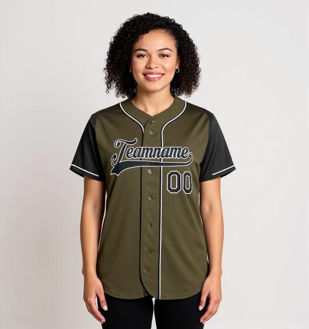 Custom Olive & Black-White Baseball Jersey