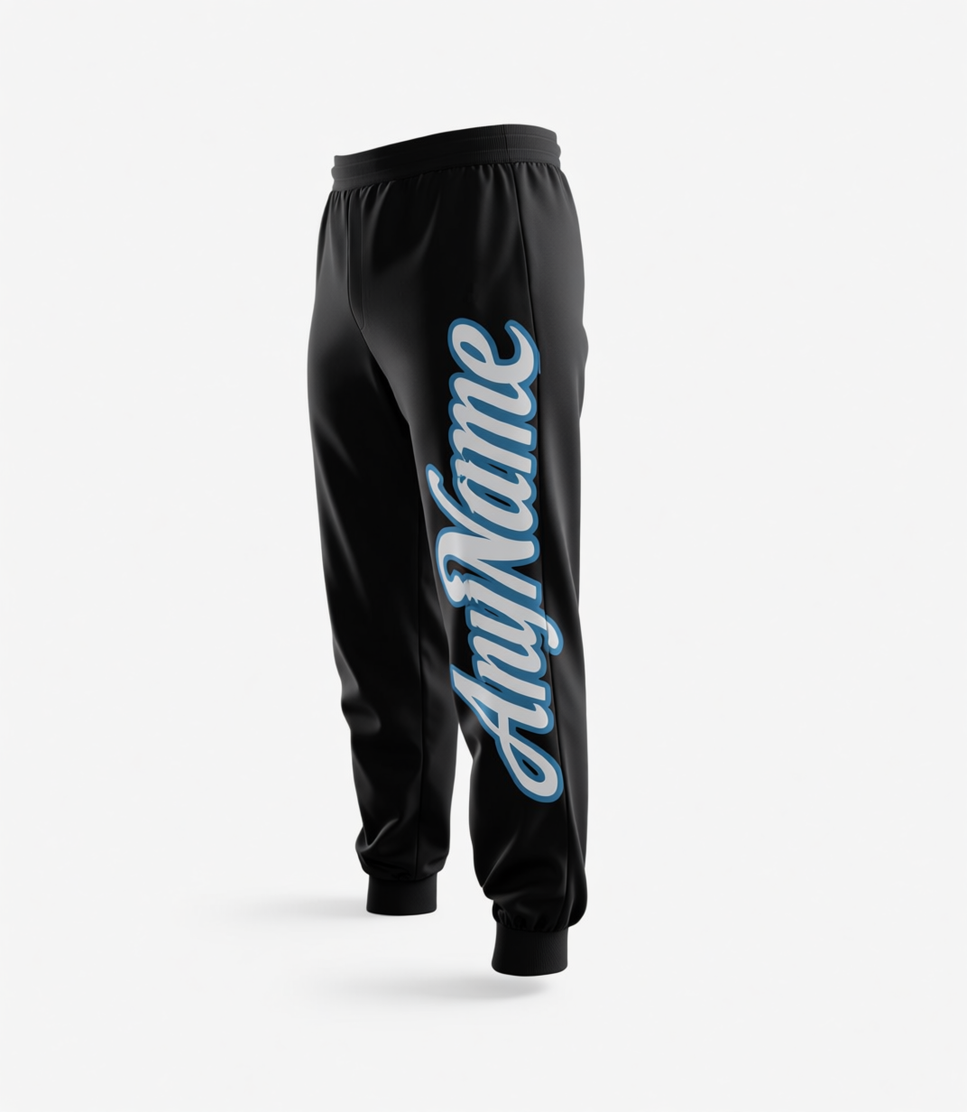 Custom Black & White/Blue Fleece Jogger Sweatpants