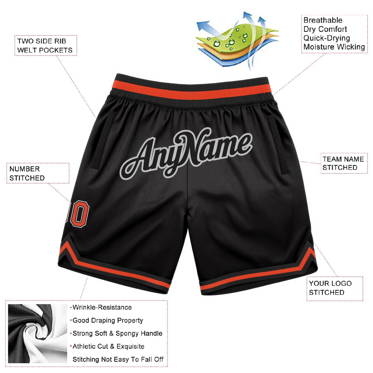 Custom Black & Orange/White Throwback Shorts