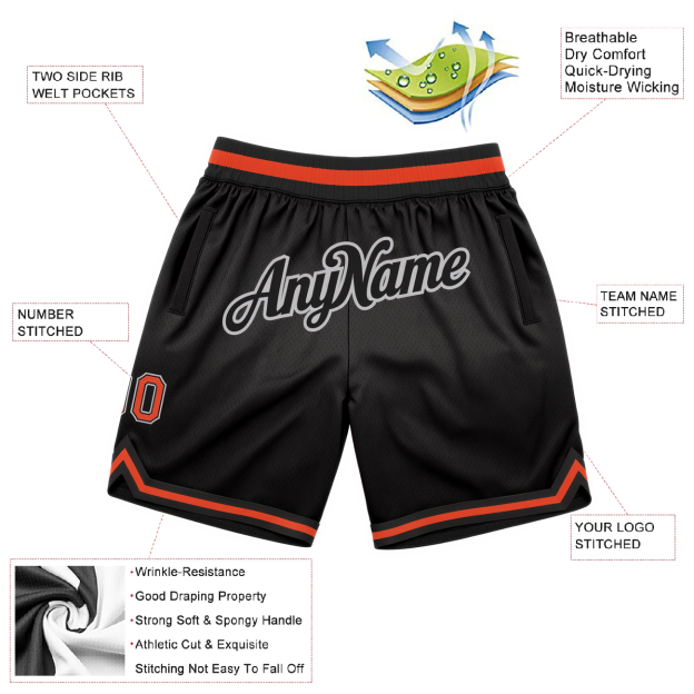 Custom Black & Orange/White Throwback Shorts