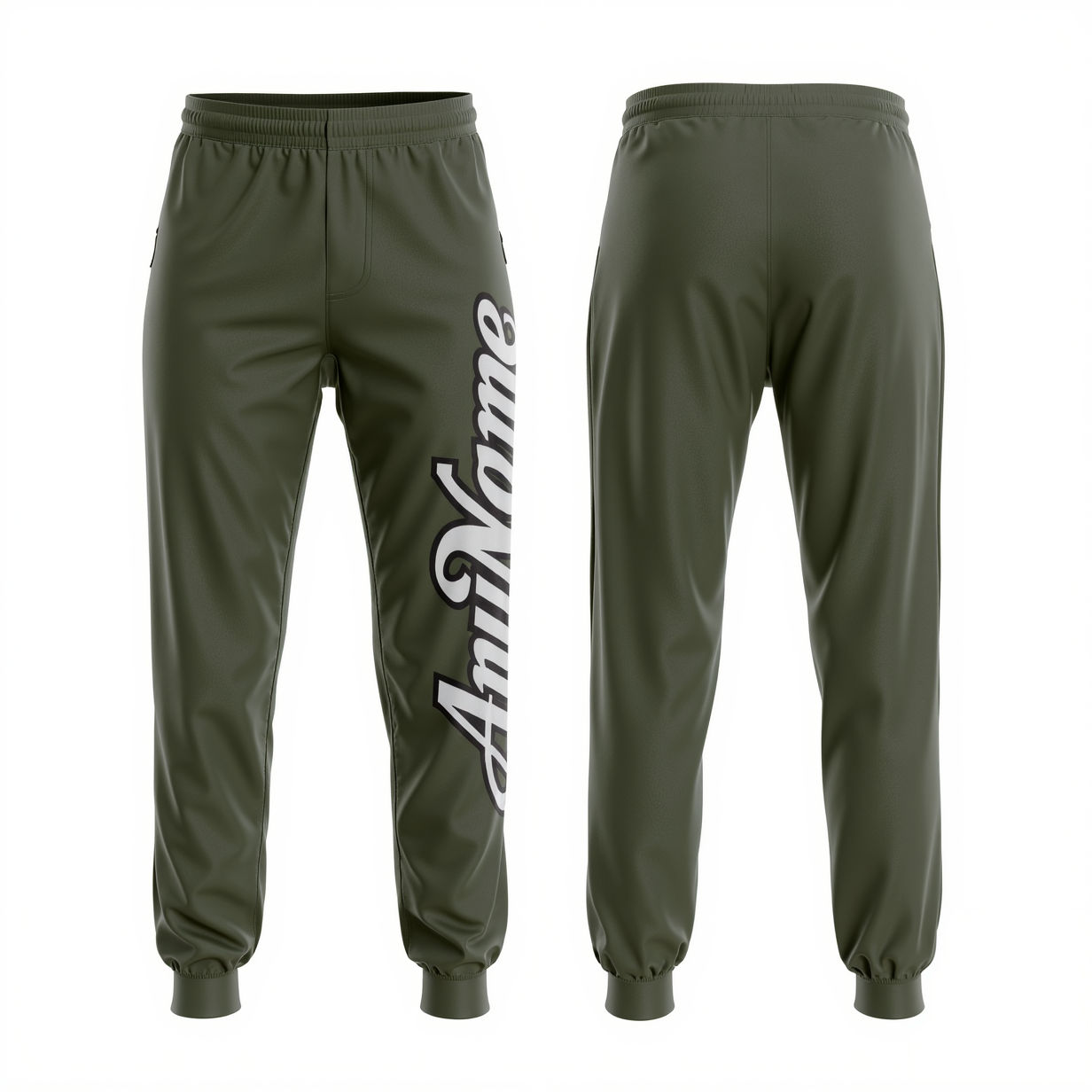 Custom Olive & White/Black Fleece Jogger Sweatpants