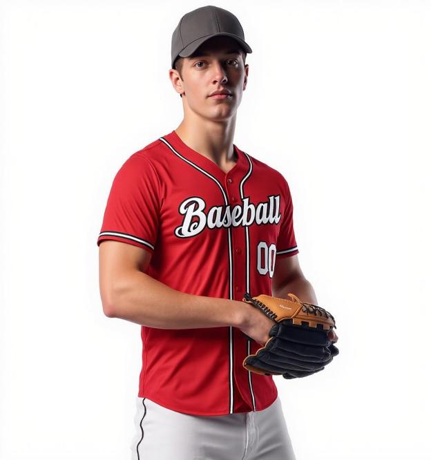 Custom Red & White/Black Baseball Jersey