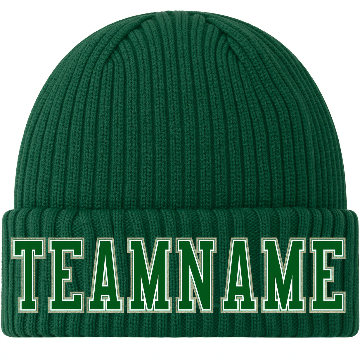 Custom Green & White/Grey Stitched Cuffed Knit Hat