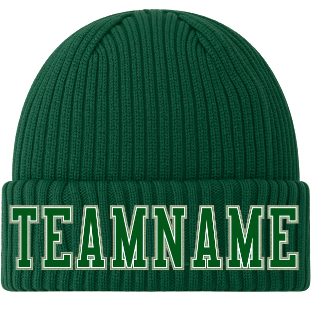 Custom Green & White/Grey Stitched Cuffed Knit Hat