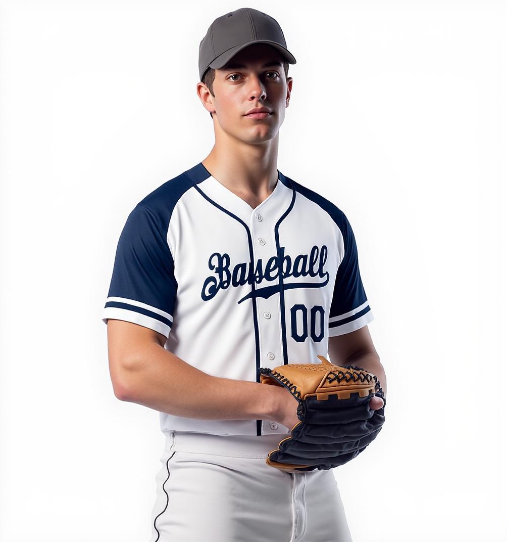 Custom White & Navy Raglan Sleeves Baseball Jersey