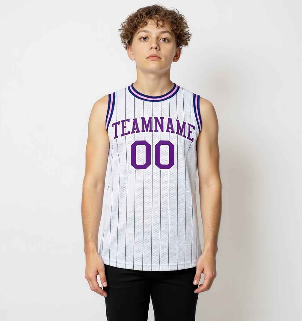 Custom White & Purple Pinstripes Basketball City Edition Jersey