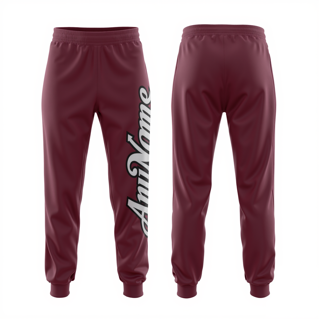 Custom Burgundy & White/Black Fleece Jogger Sweatpants