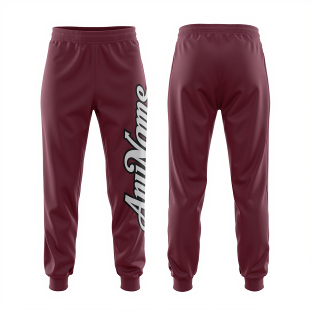 Custom Burgundy & White/Black Fleece Jogger Sweatpants