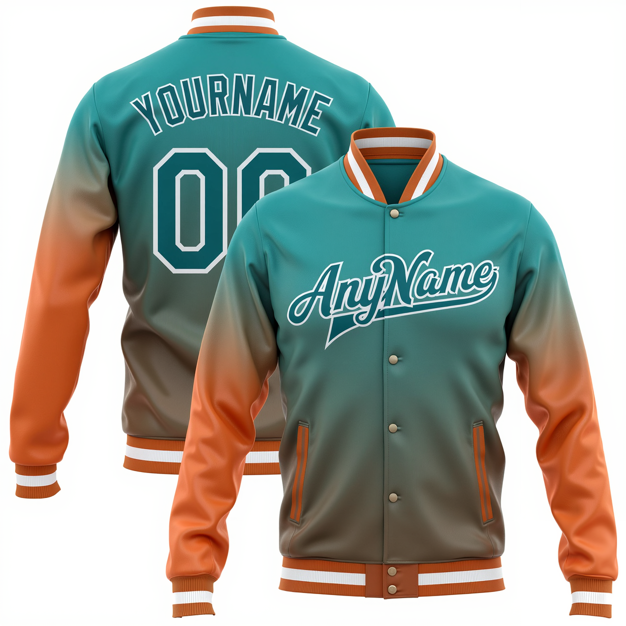 Custom Aqua & Orange/White Full-Snap Gradient Raglan Sleeve Fleece Jacket